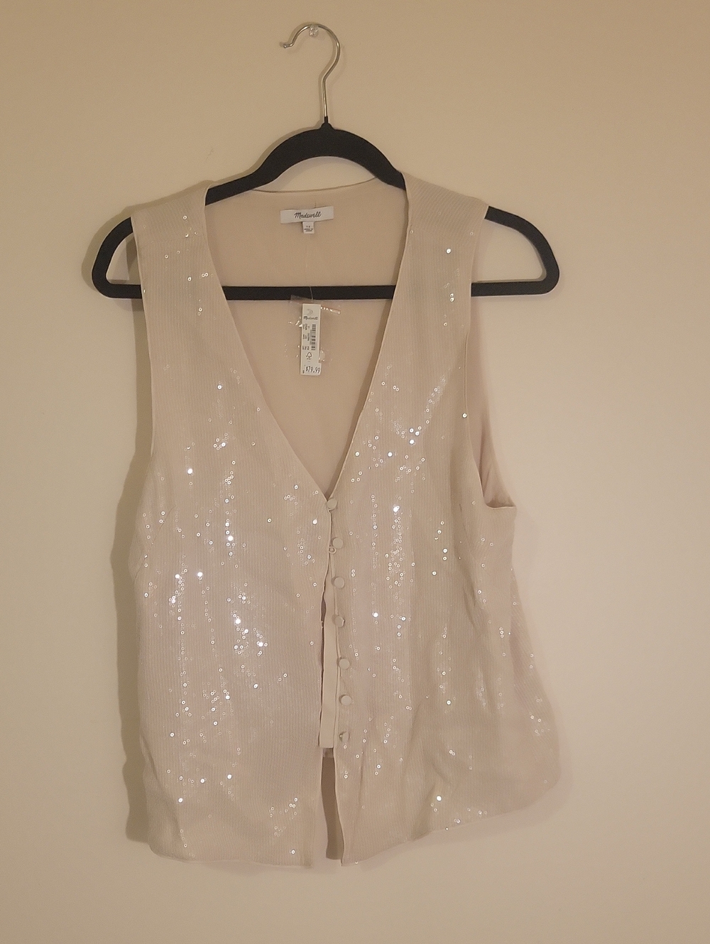 #33 Madewell Cream Sequin Button-Front V-Neck Tank Or VEST